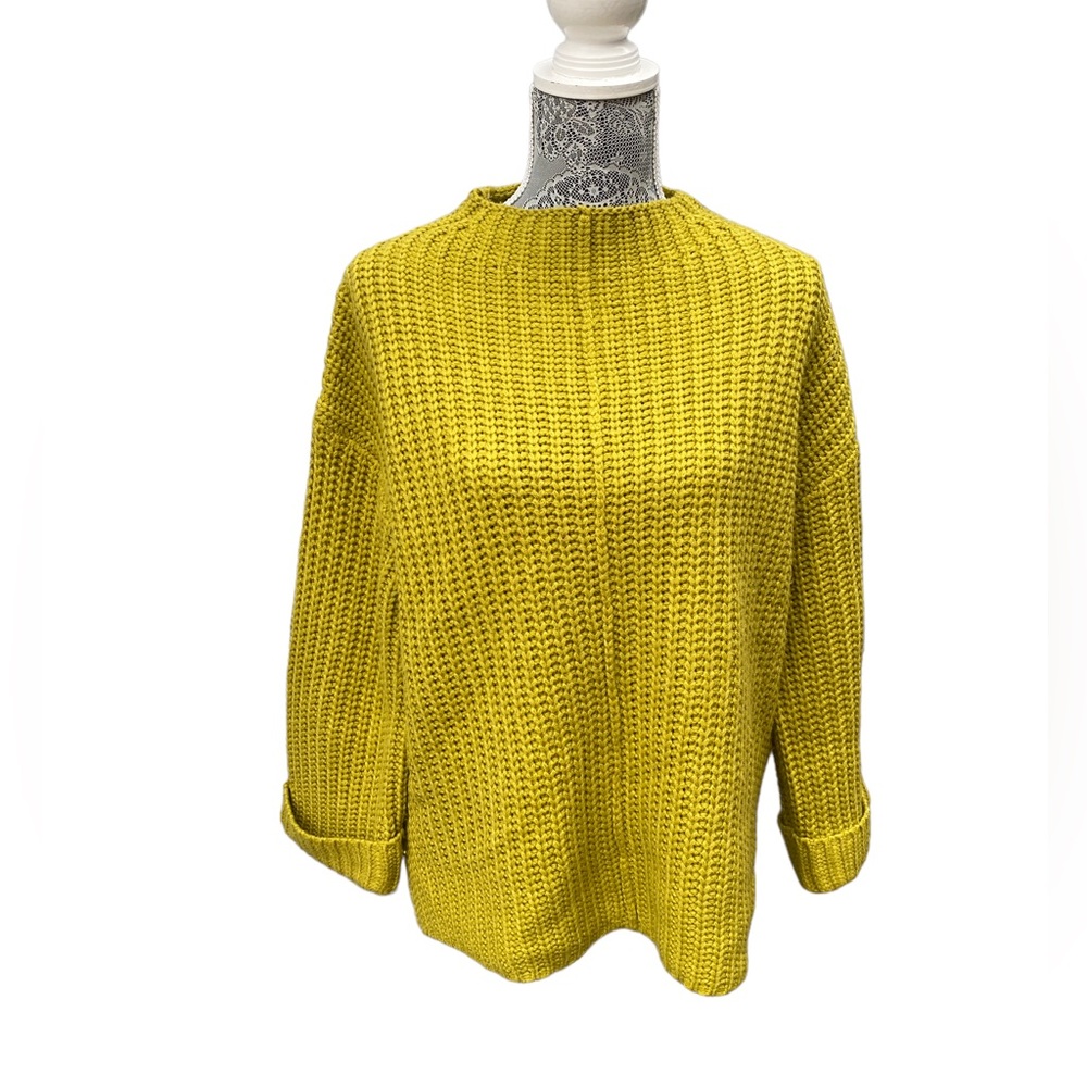 Listicle Ribbed Knit Chunky Green Mock Turtleneck 3/4 Sleeve Sweater